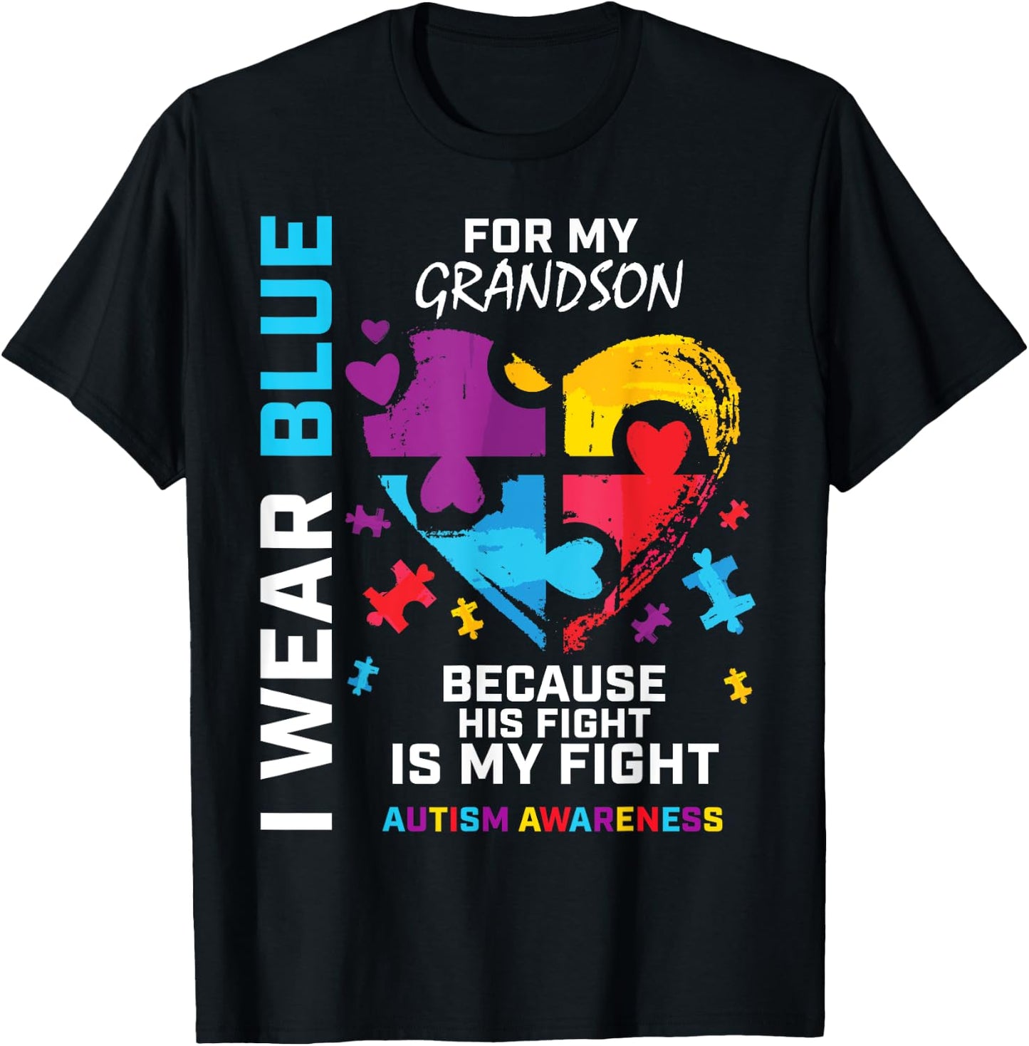 Grandma Grandpa I Wear Blue For My Grandson Autism Awareness T-Shirt - T-Shirt | Black