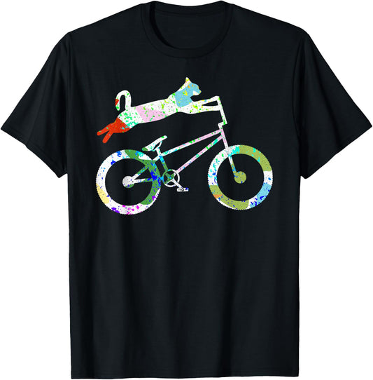 Cat On BMX Bike Kitten Lover Bike Cycling Bicycle Gift T-Shirt - T-Shirt | Black