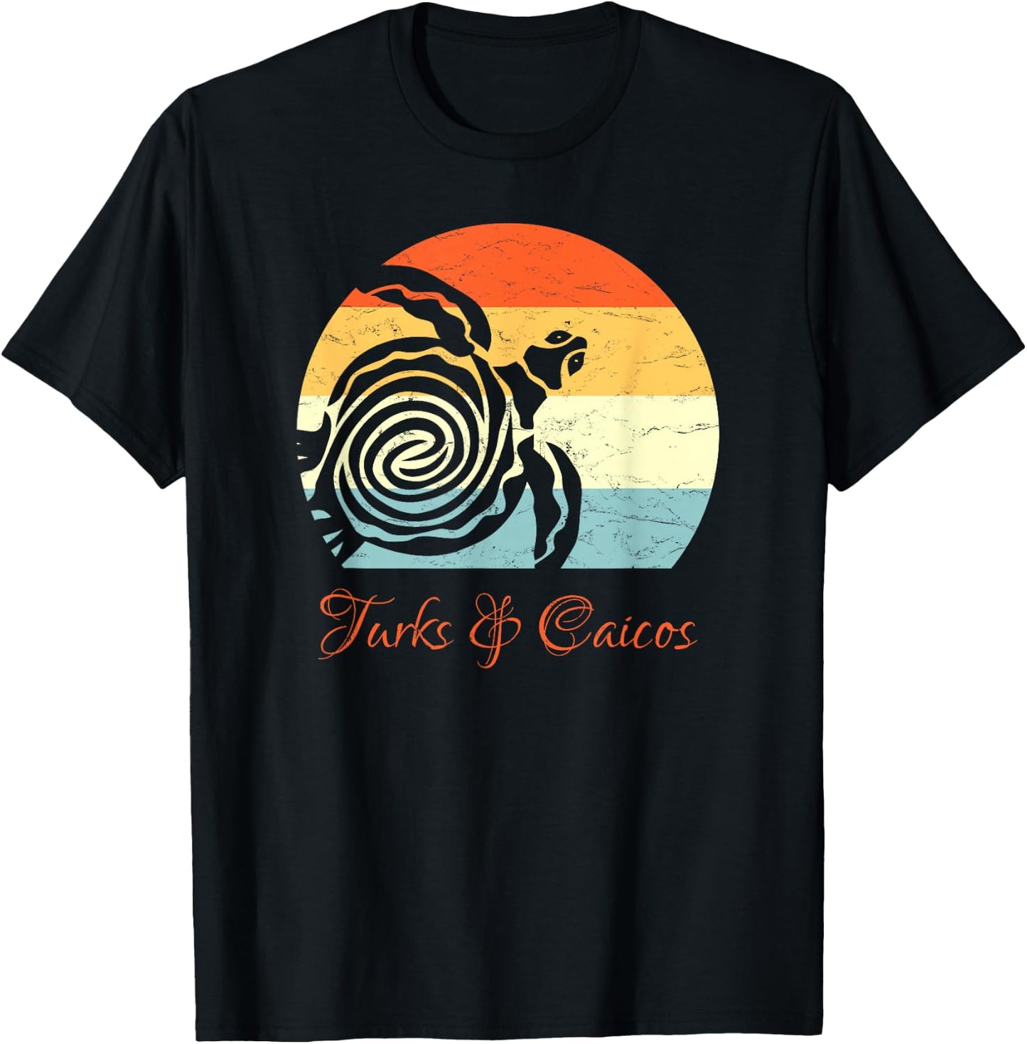 Turks & Caicos Caribbean Vintage Retro Sea Turtle Vacation T-Shirt - T-Shirt | Black