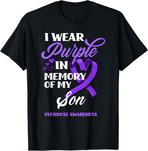 I Wear Purple In Memory Of My Son Overdose Awareness T-Shirt - T-Shirt | Black