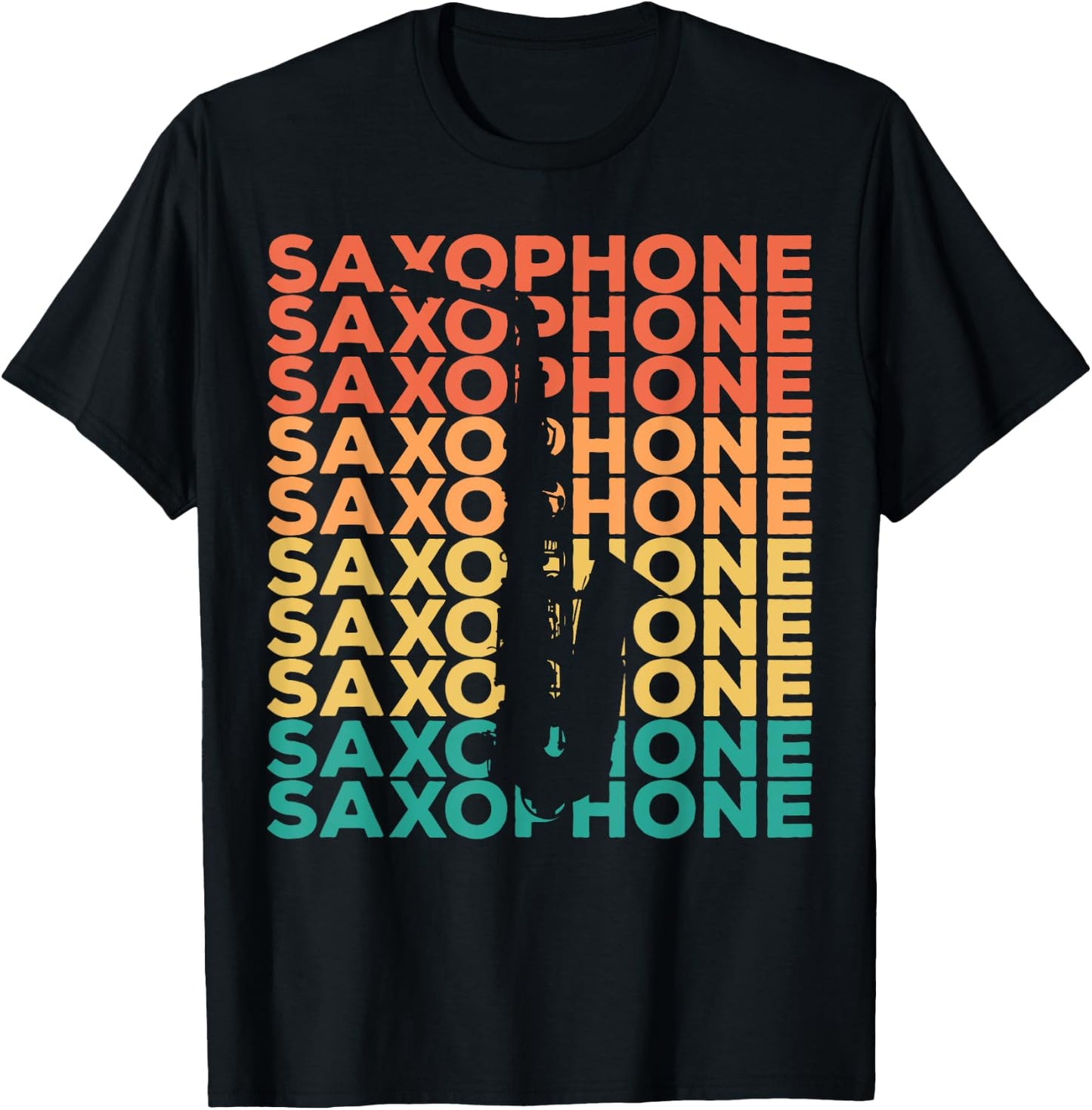 Saxophonists Gift Ideas Retro Vintage Saxophone - Black, -Adults, Small, Short Sleeve, Cotton 60% Polyester 40% T-Shirt - T-Shirt | Black
