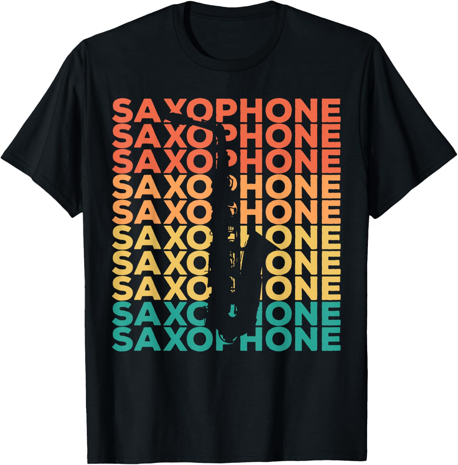Saxophonists Gift Ideas Retro Vintage Saxophone - Black, -Adults, Small, Short Sleeve, Cotton 60% Polyester 40% T-Shirt - T-Shirt | Black