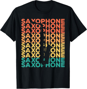 Saxophonists Gift Ideas Retro Vintage Saxophone - Black, -Adults, Small, Short Sleeve, Cotton 60% Polyester 40% T-Shirt - T-Shirt | Black