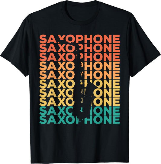 Saxophonists Gift Ideas Retro Vintage Saxophone - Black, -Adults, Small, Short Sleeve, Cotton 60% Polyester 40% T-Shirt - T-Shirt | Black