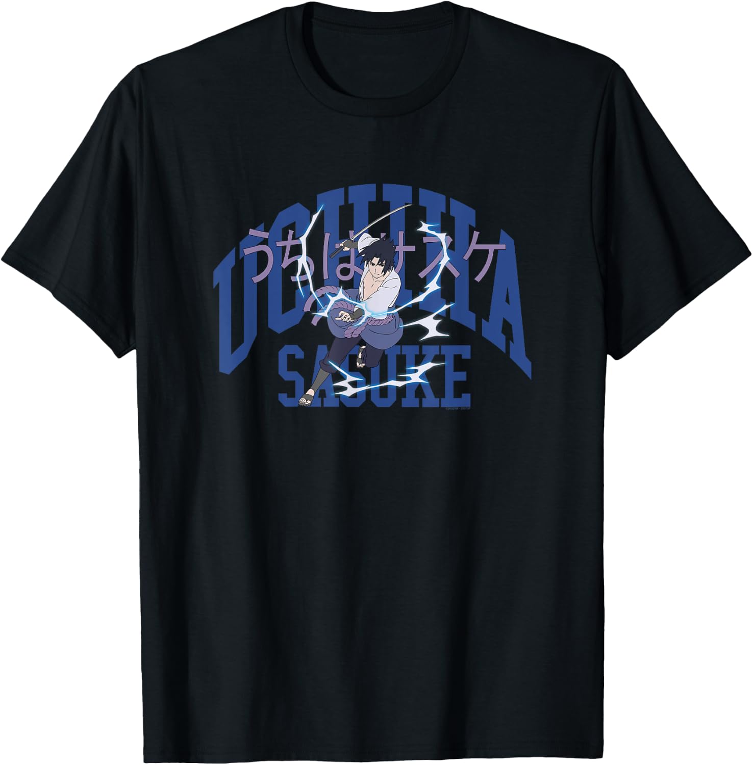 Naruto Shippuden Uchiha Sasuke Collegiate Anime T-Shirt - T-Shirt | Black