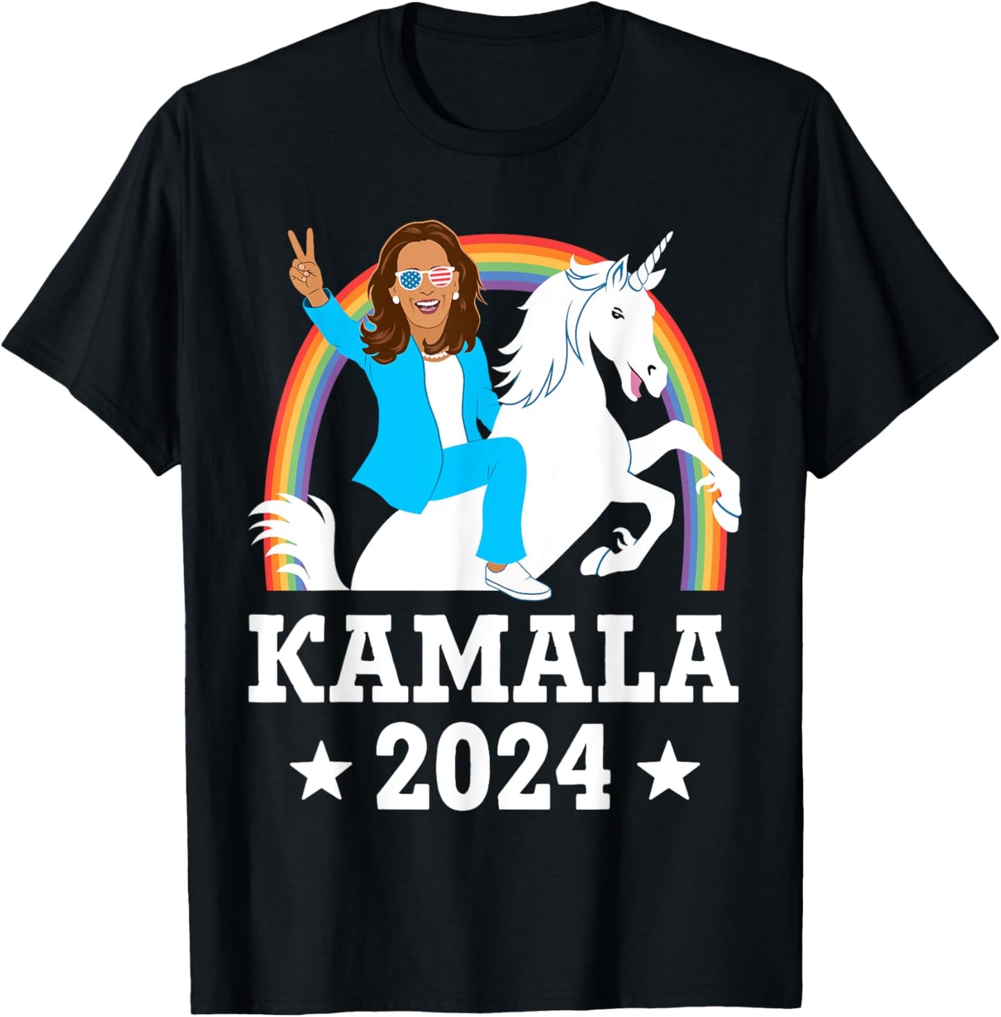 Kamala 2024 - Kamala Harris Riding Unicorn Funny T-Shirt - T-Shirt | Black