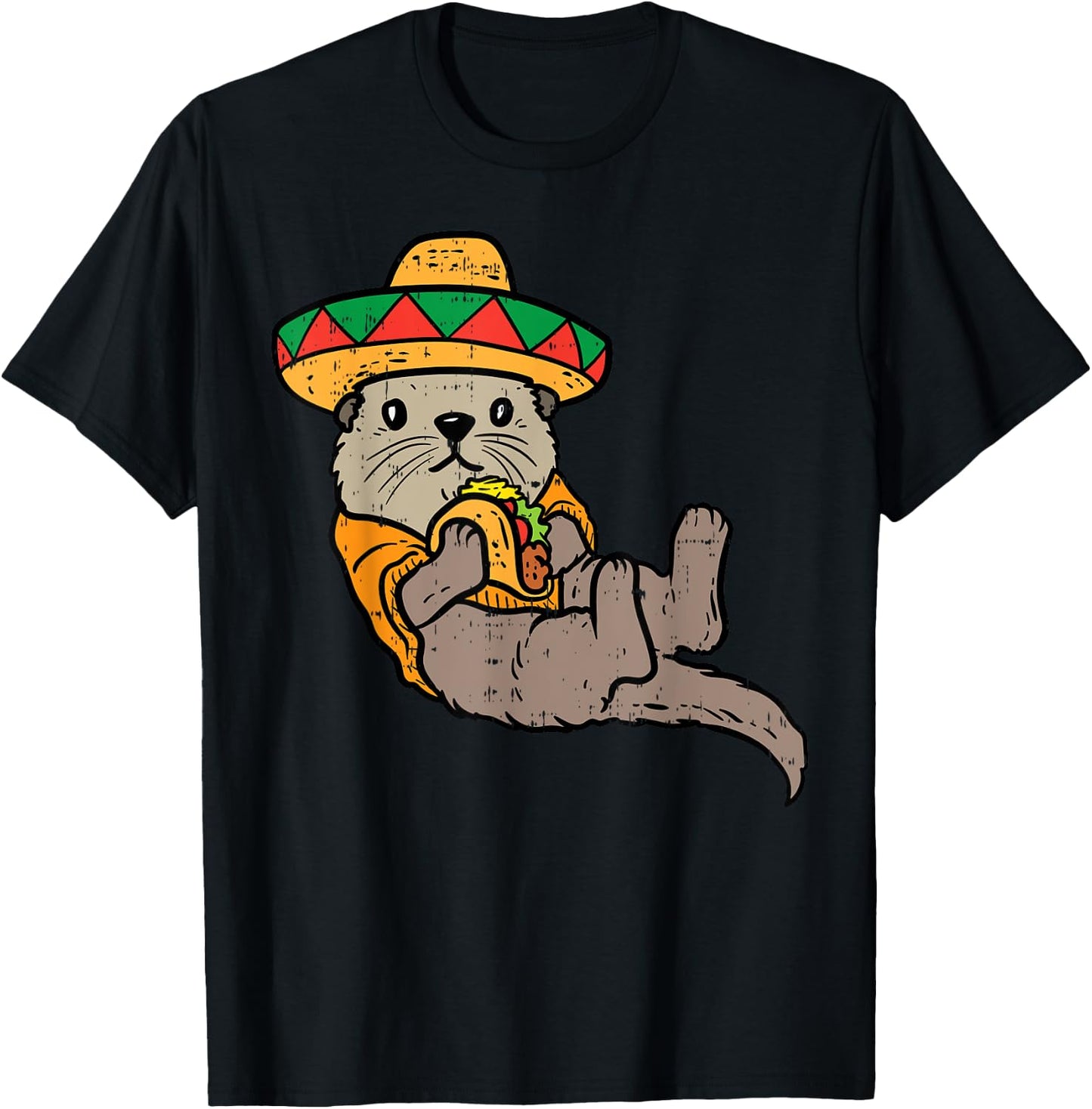 Mexican Otter Sombrero Taco Cinco De Mayo Fiesta Animal T-Shirt - T-Shirt | Black