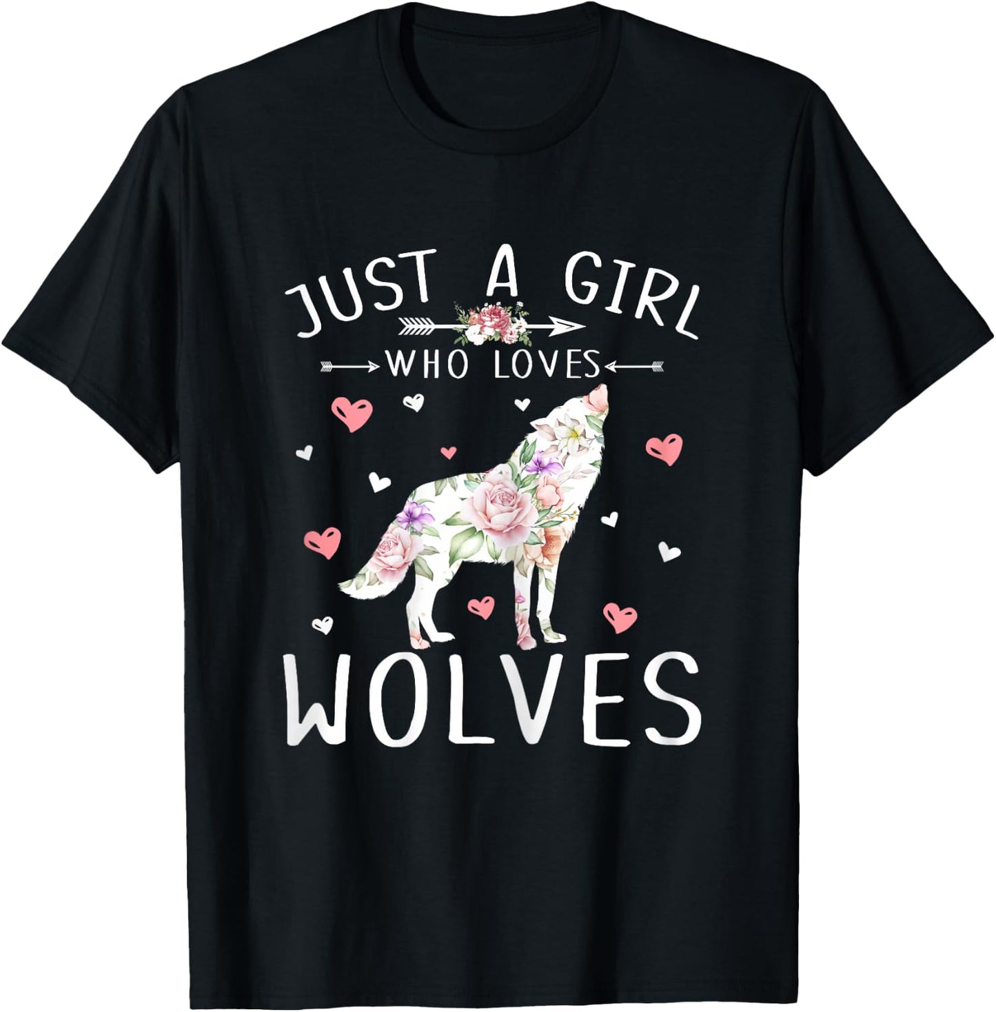 Just A Girl Who Loves Wolves Shirt - Wolf Lover Girls Gifts T-Shirt - T-Shirt | Black