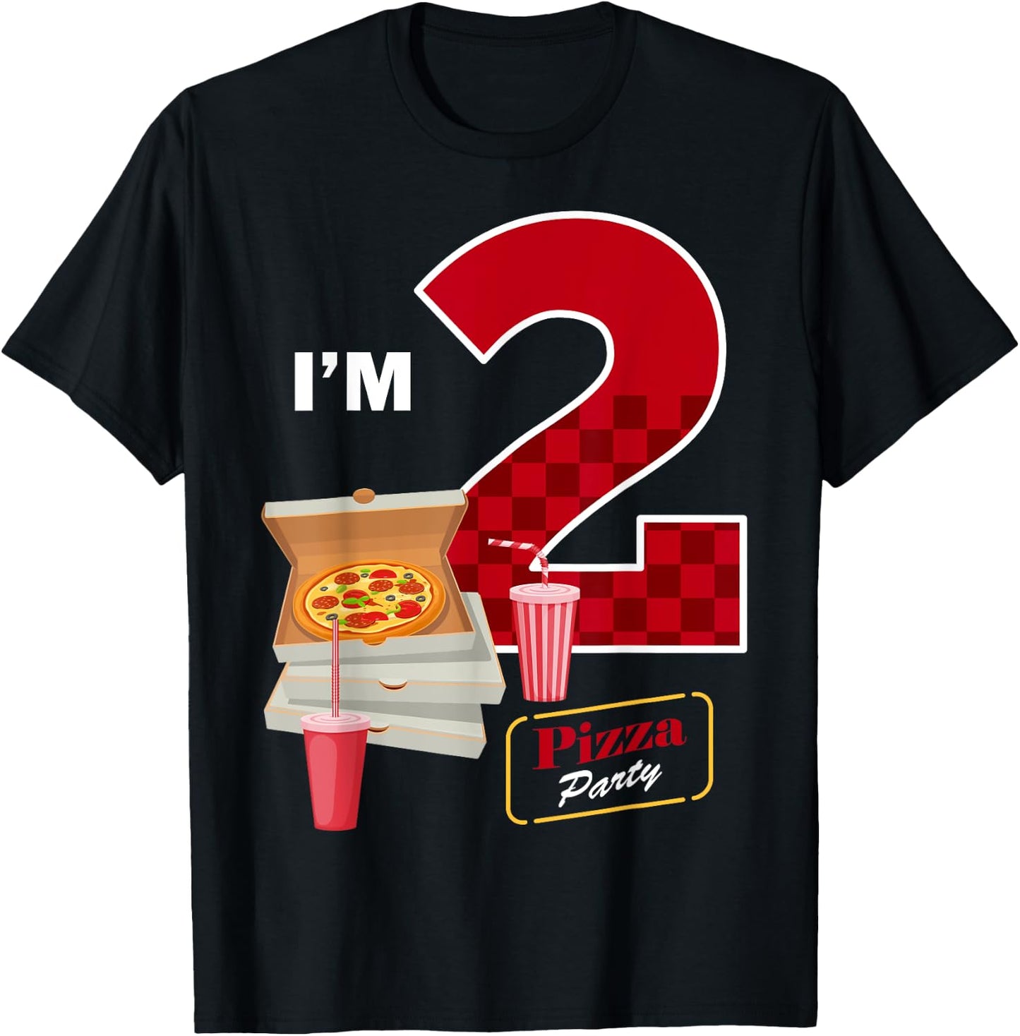 2nd Birthday Pizza Theme 2 Year Old Funny B-Day Matching T-Shirt - T-Shirt | Black