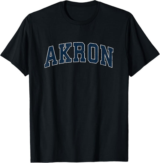 Akron Ohio OH Vintage Sports Design Navy Design T-Shirt - T-Shirt | Black