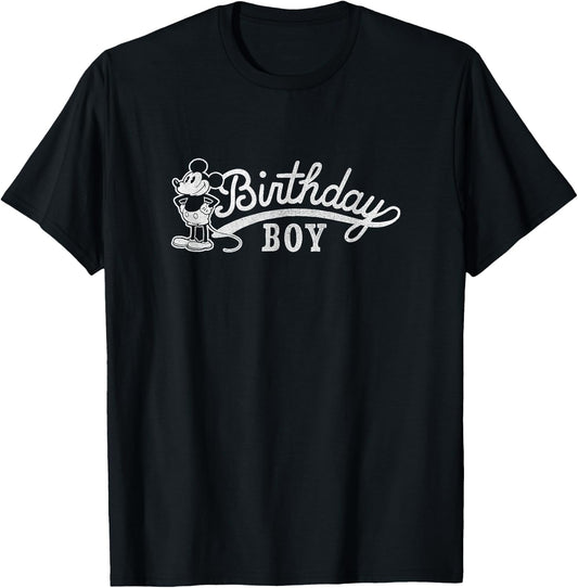 Disney Mickey and Friends Birthday Boy Classic Vintage Logo T-Shirt - T-Shirt | Black