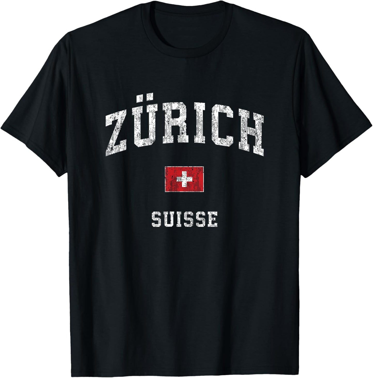 Zurich Switzerland Suisse Vintage Athletic Sports Design T-Shirt - T-Shirt | Black