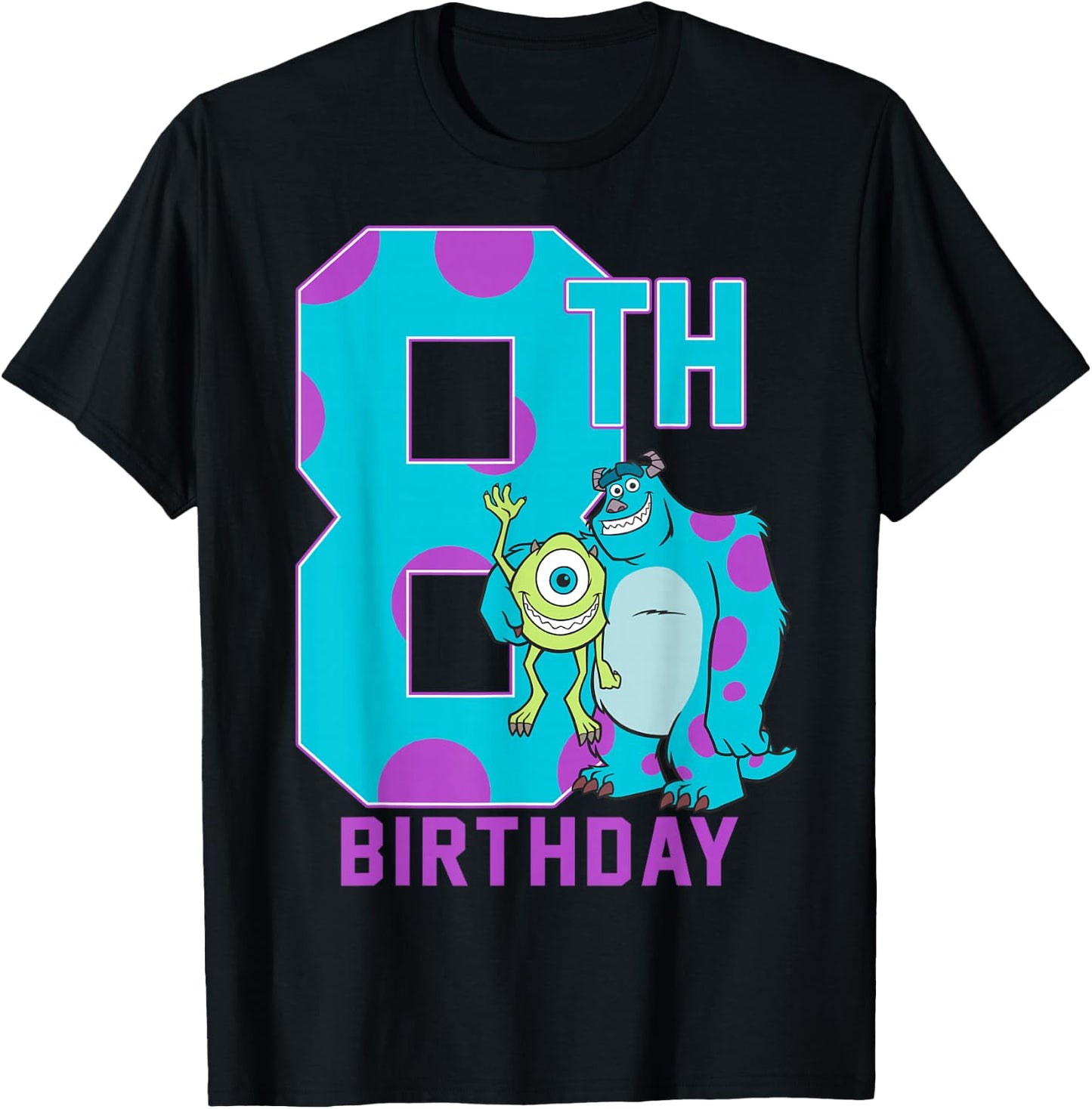 Disney Pixar Monsters Inc. Mike & Sully Happy 8th Birthday T-Shirt - T-Shirt | Black
