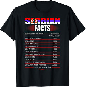 Serbian Facts Servings Per Container Country Gift T-Shirt - T-Shirt | Black