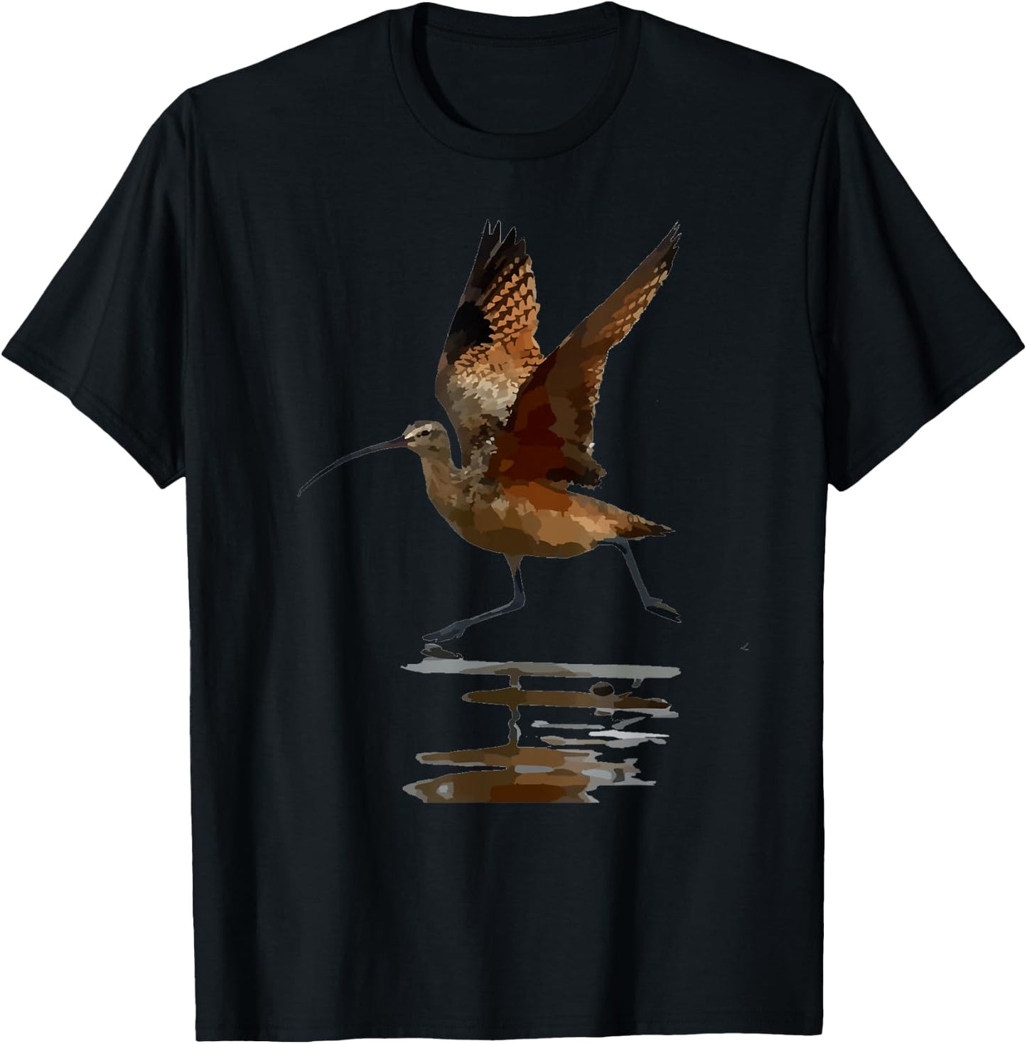 Curlew Bird Art Illustration T-Shirt - T-Shirt | Black