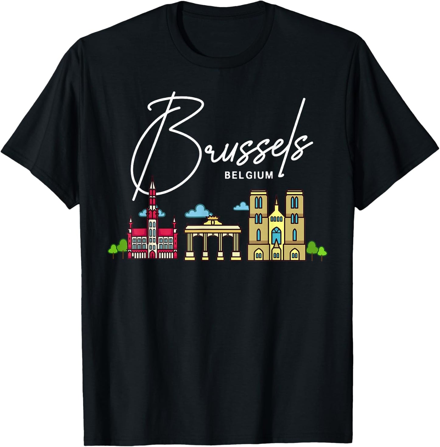 Brussels Belgium City Skyline Map Travel T-Shirt - T-Shirt | Black