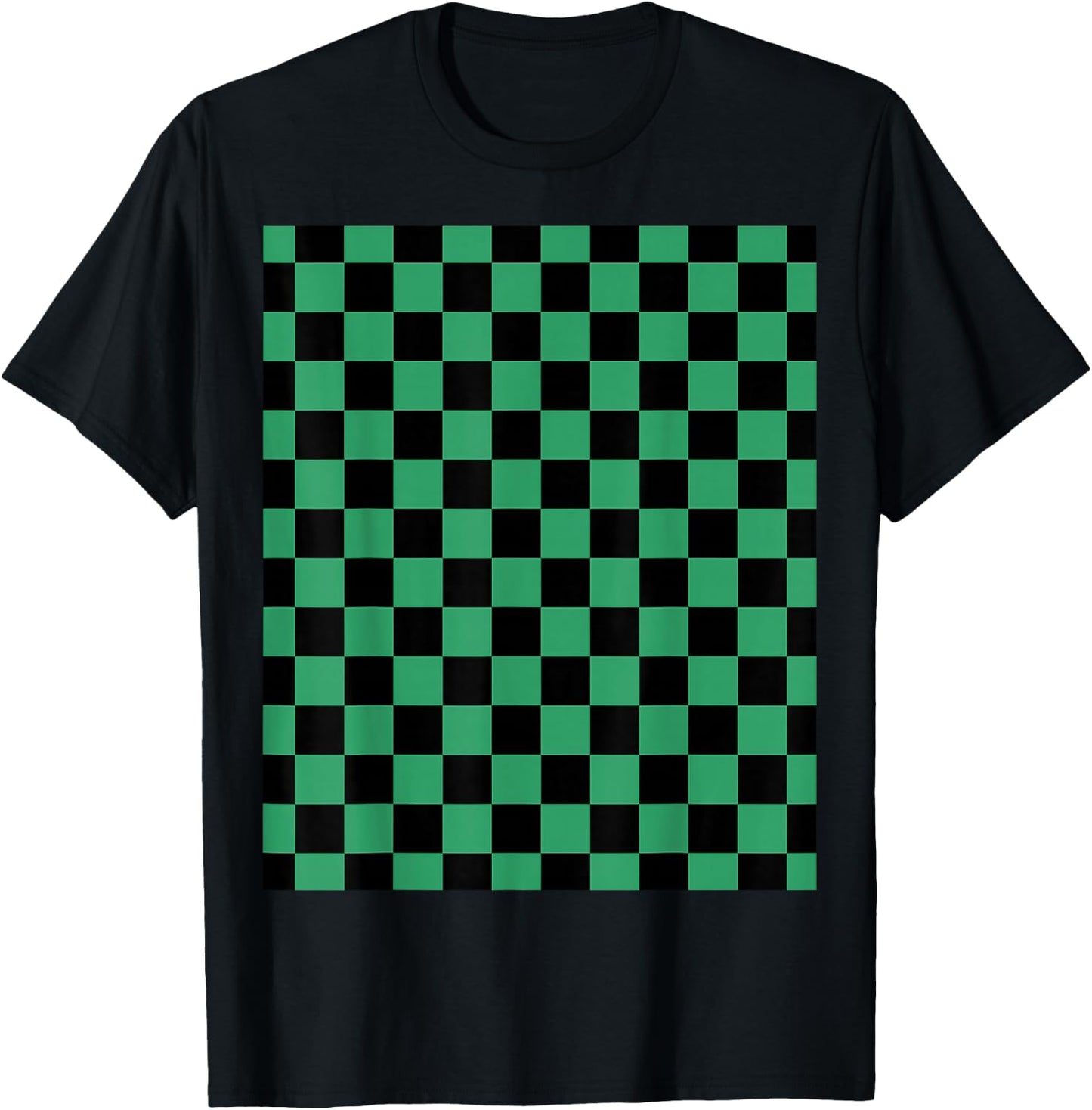 Green checkered anime T-Shirt - T-Shirt | Black