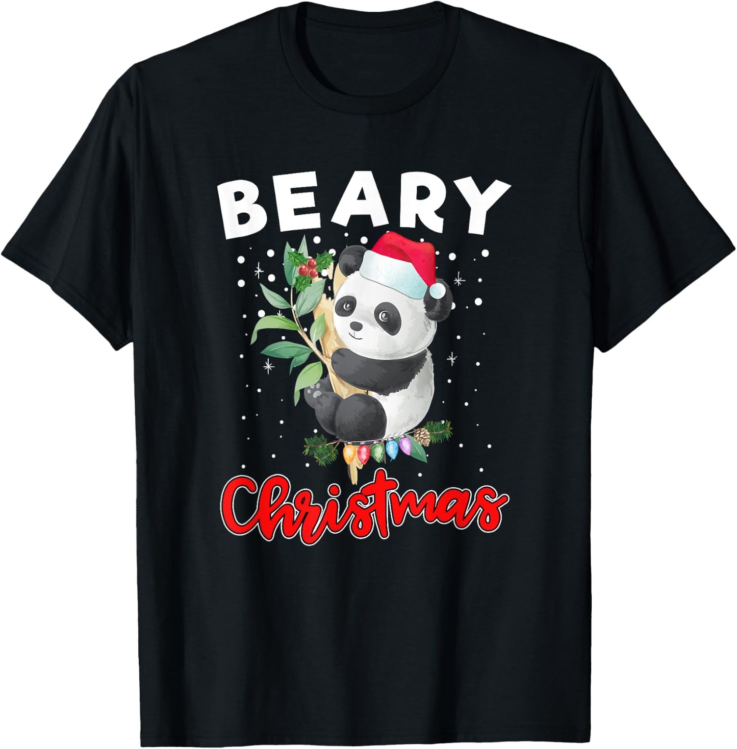 Beary Merry Christmas For Panda Bear Lovers Funny Xmas T-Shirt - T-Shirt | Black