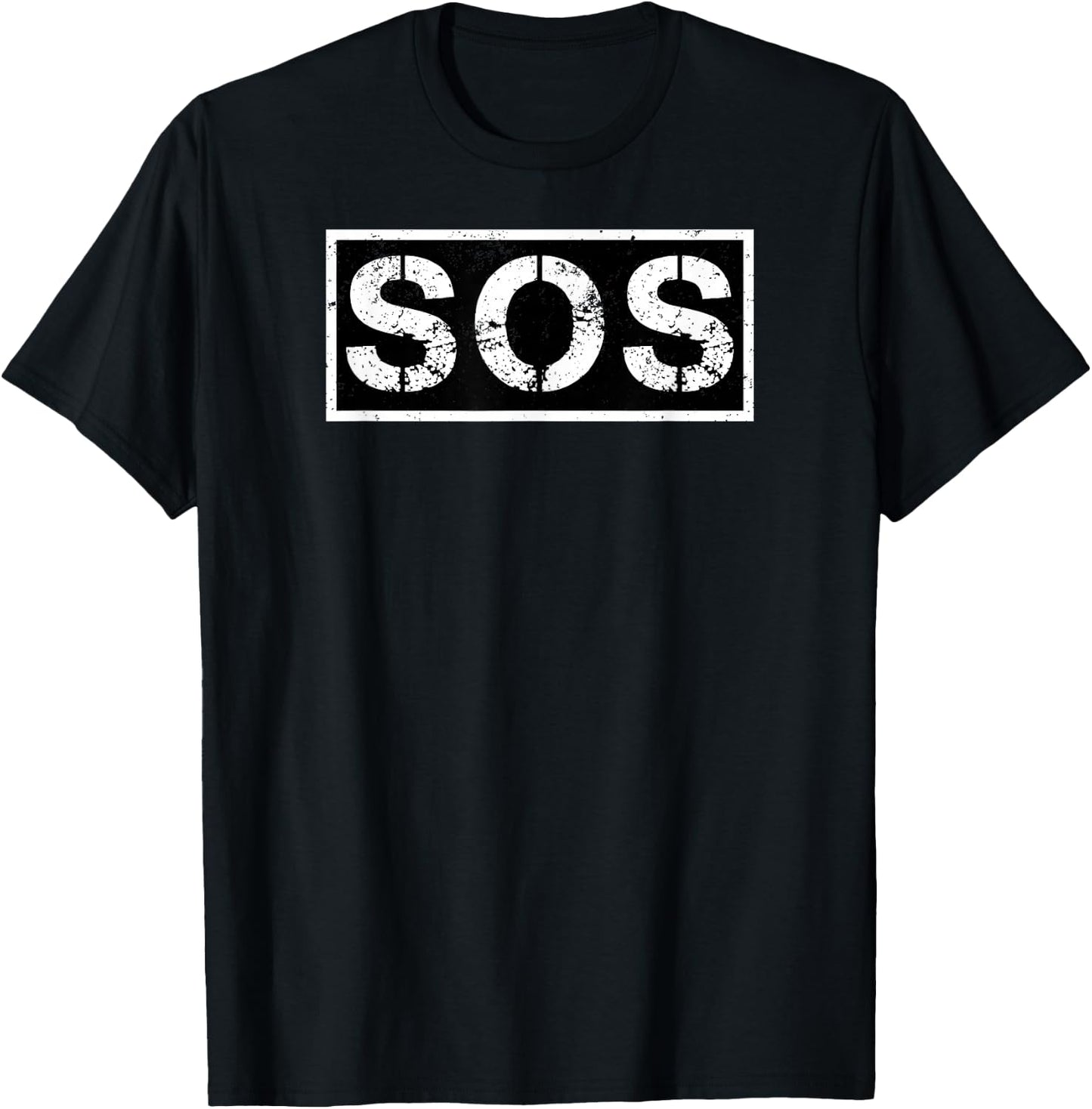 SOS – Distressed Grünge, black and white rectangular design T-Shirt - T-Shirt | Black