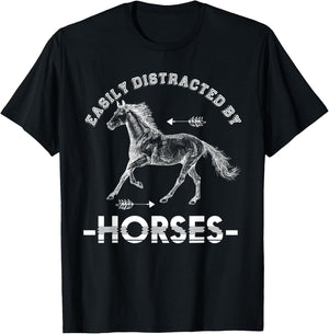 Equestrian Horse Riding Gift Easily Distracted By Horse T-Shirt - T-Shirt | Black