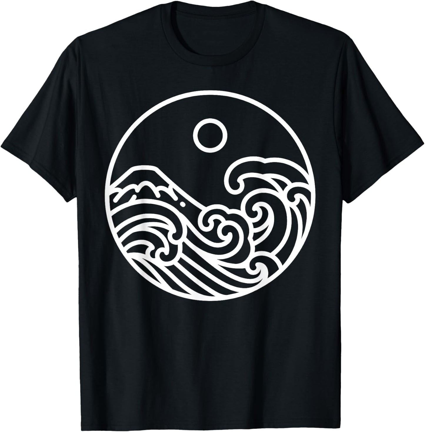 Minimal Line Art Nature Great Wave Kanagawa Drawing Artist T-Shirt - T-Shirt | Black