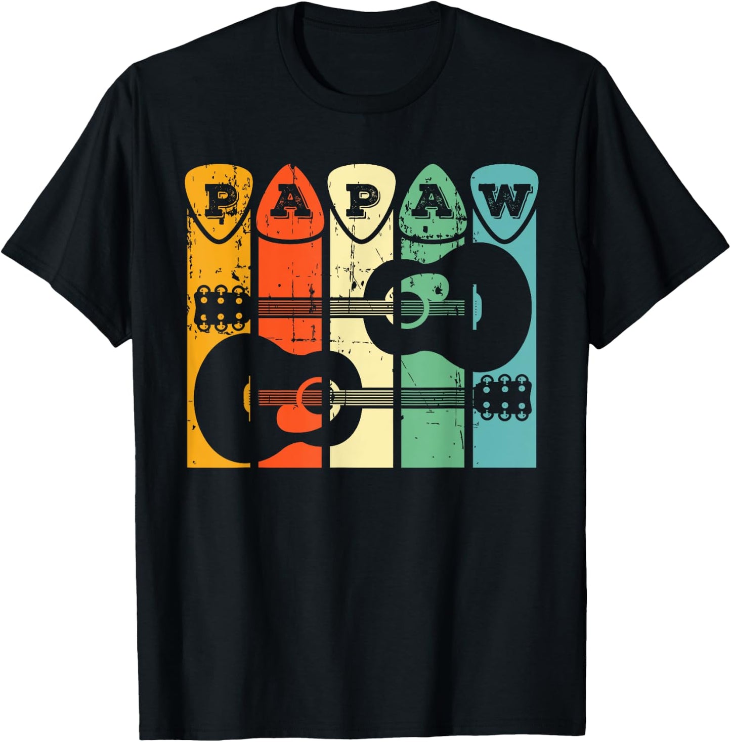 Papaw Guitar Pick Gift Guitar Player Grandpa Retro Guitarist T-Shirt - T-Shirt | Black