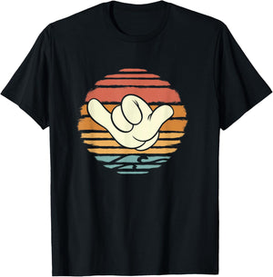 Disney Mickey and Friends Hand Shaka Sign Sunset Vintage T-Shirt - T-Shirt | Black