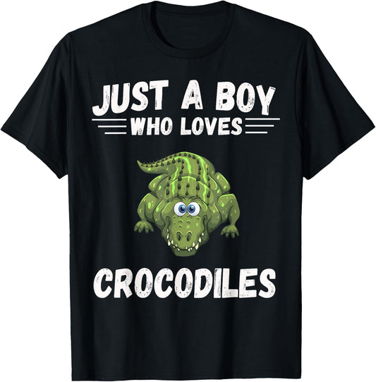 Just A Boy Who Loves Alligator Crocodiles Cute T-Shirt - T-Shirt | Black