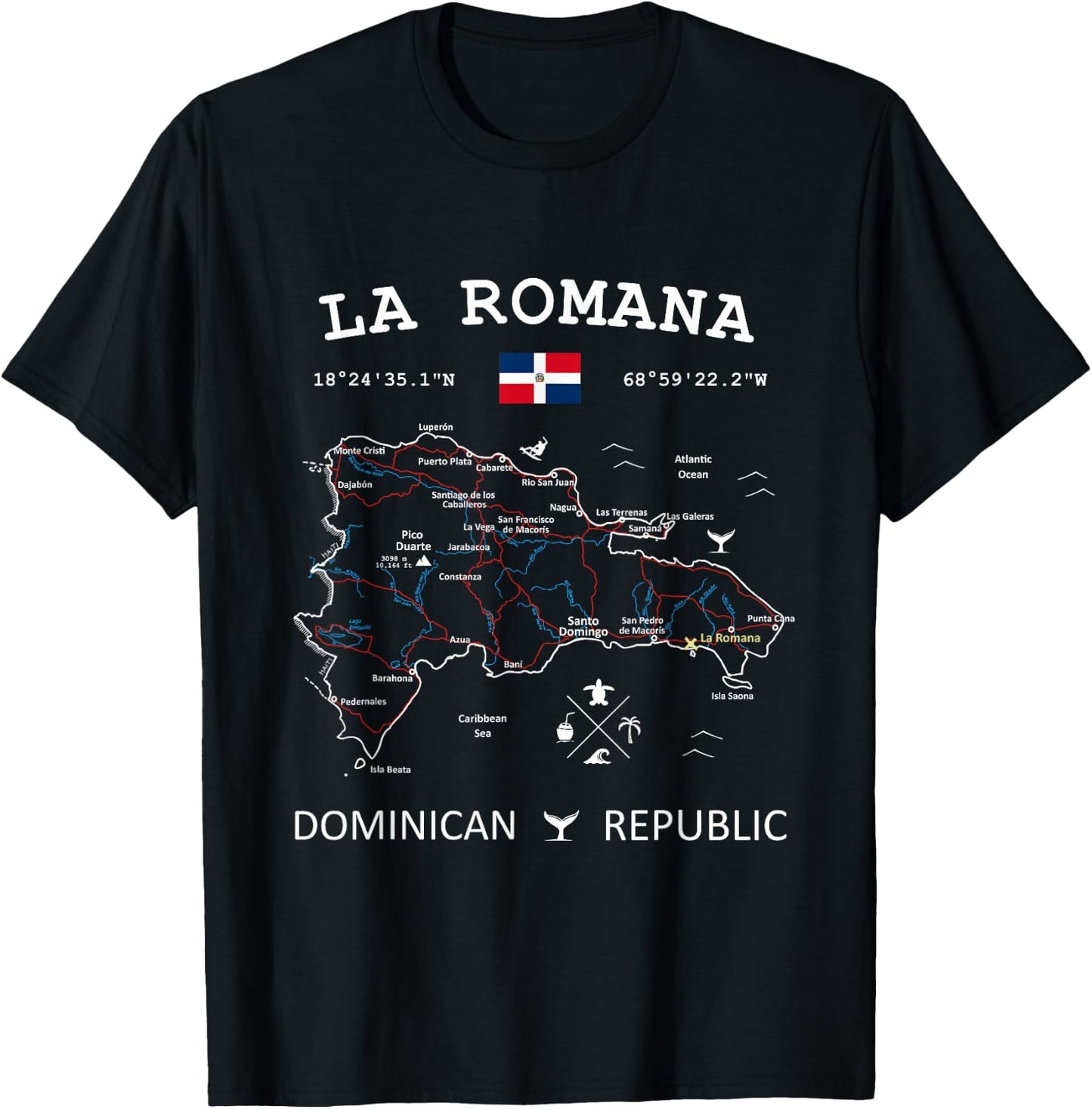 LA ROMANA Dominican Republic Flag Map Coordinates T-Shirt - T-Shirt | Black