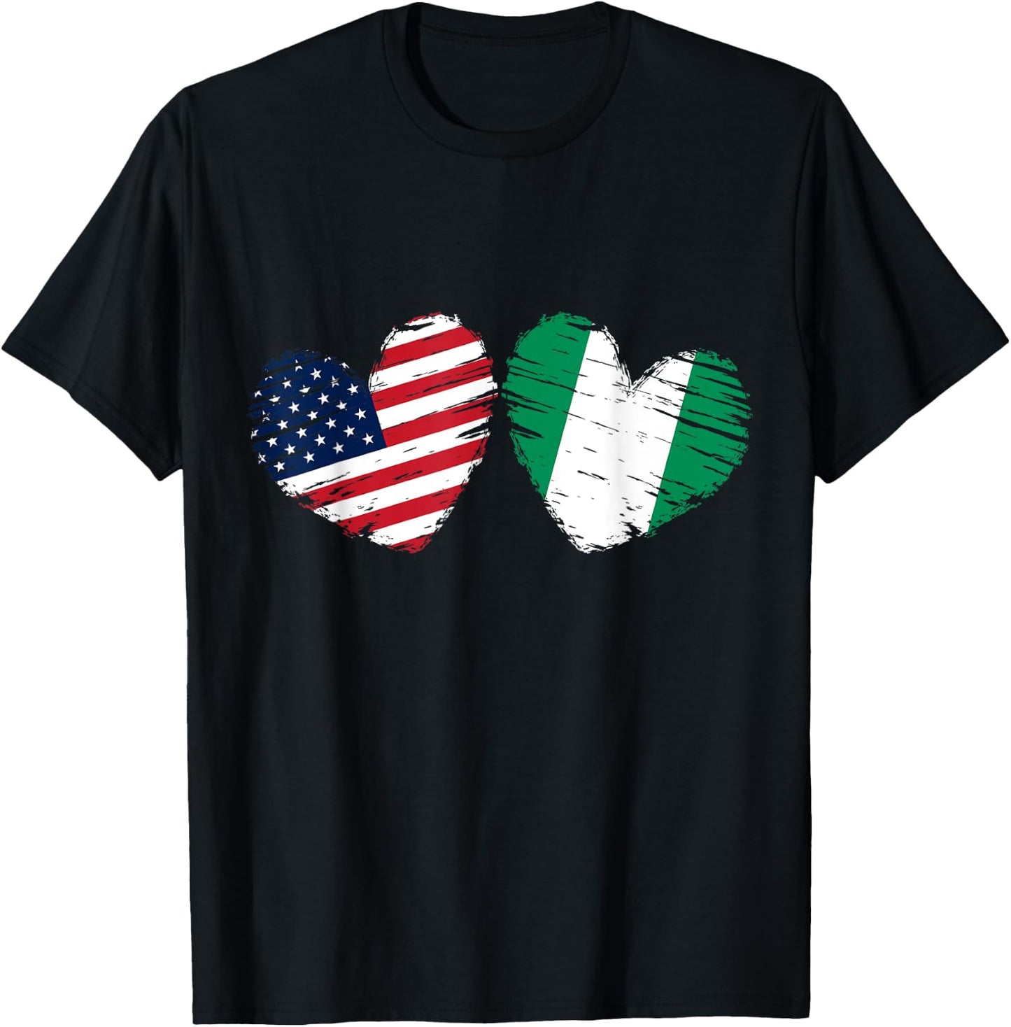 USA Nigeria Flag Heart Valentines Day Nigerian American T-Shirt - T-Shirt | Black