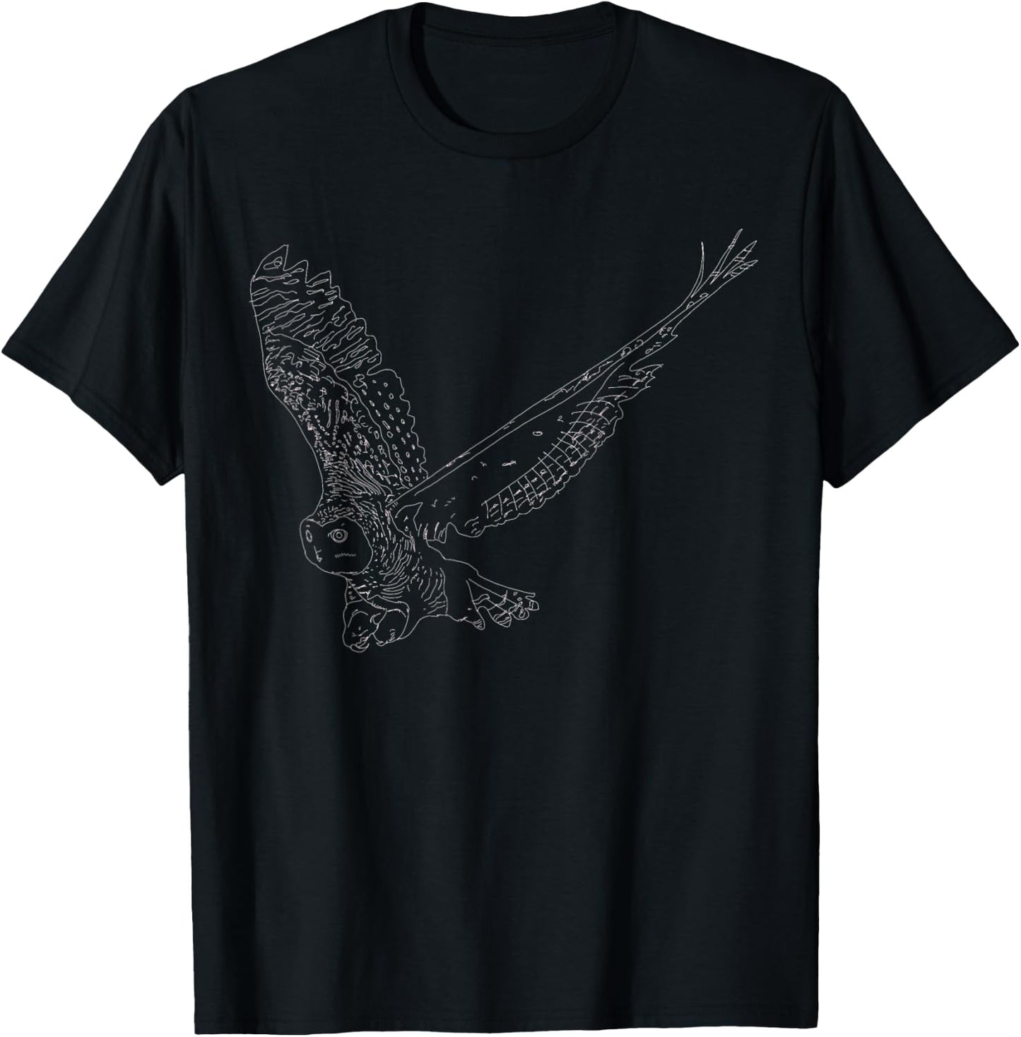 Snowy Owl Line Drawing Illustration Aesthetic Arctic Bird T-Shirt - T-Shirt | Black