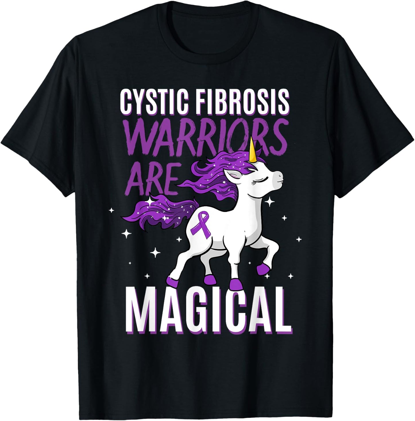 Cystic Fibrosis Warrior Magical Unicorn Purple Pulmonologist T-Shirt - T-Shirt | Black