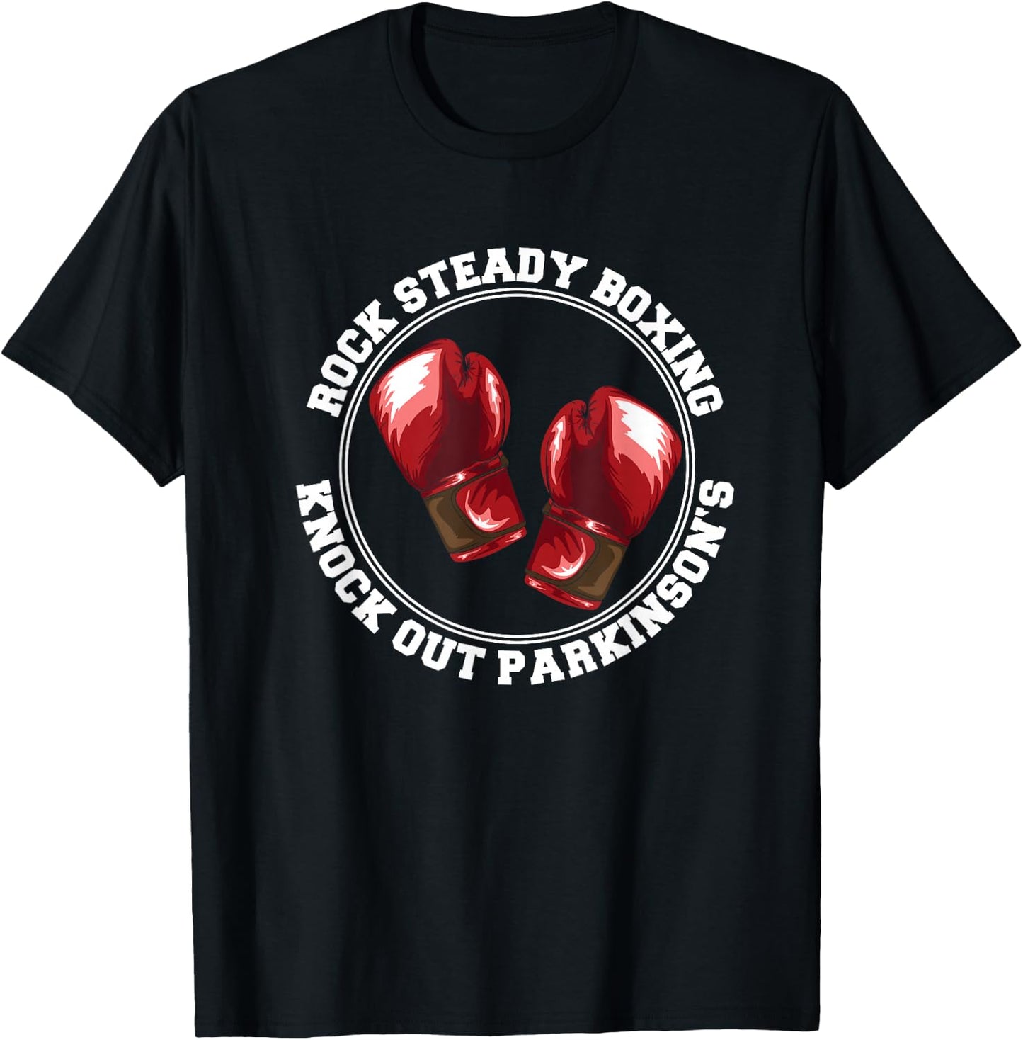 Rock Steady Boxing Knock Out Parkinsons Fighter Red Gloves T-Shirt - T-Shirt | Black