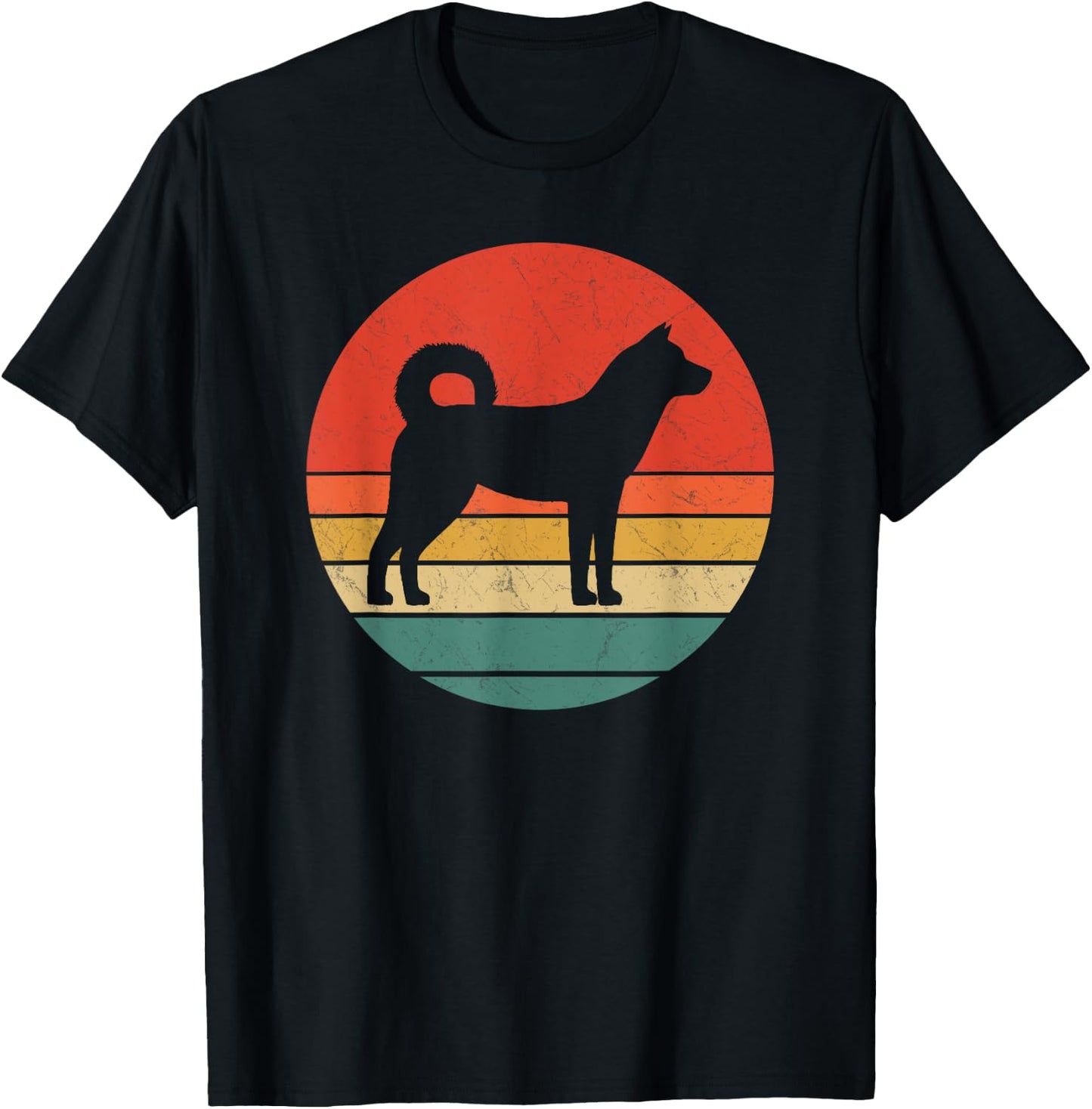 Korean Jindo Vintage Dog Silhouette Retro 70s Cute Dogs Gift Women Kids T-Shirt - T-Shirt | Black