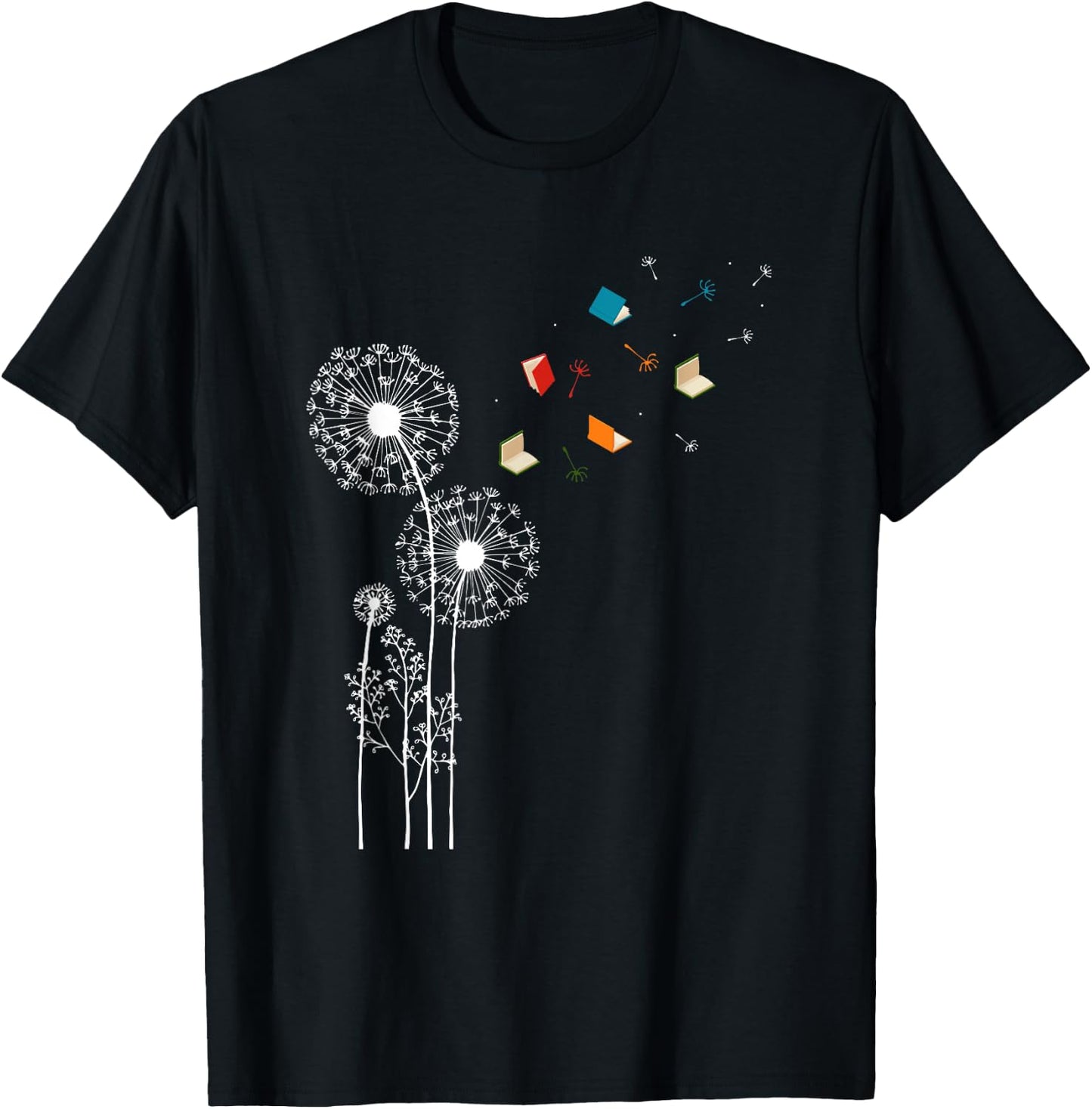 Bookworm Book Lover Gift Literature Dandelion Book Reading - -Adults and Kids - Black - Small - Short Sleeve T-Shirt - T-Shirt | Black