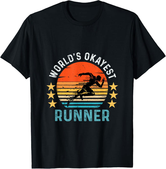 World's Okayest Runner Vintage Retro Funny Running T-Shirt - T-Shirt | Black
