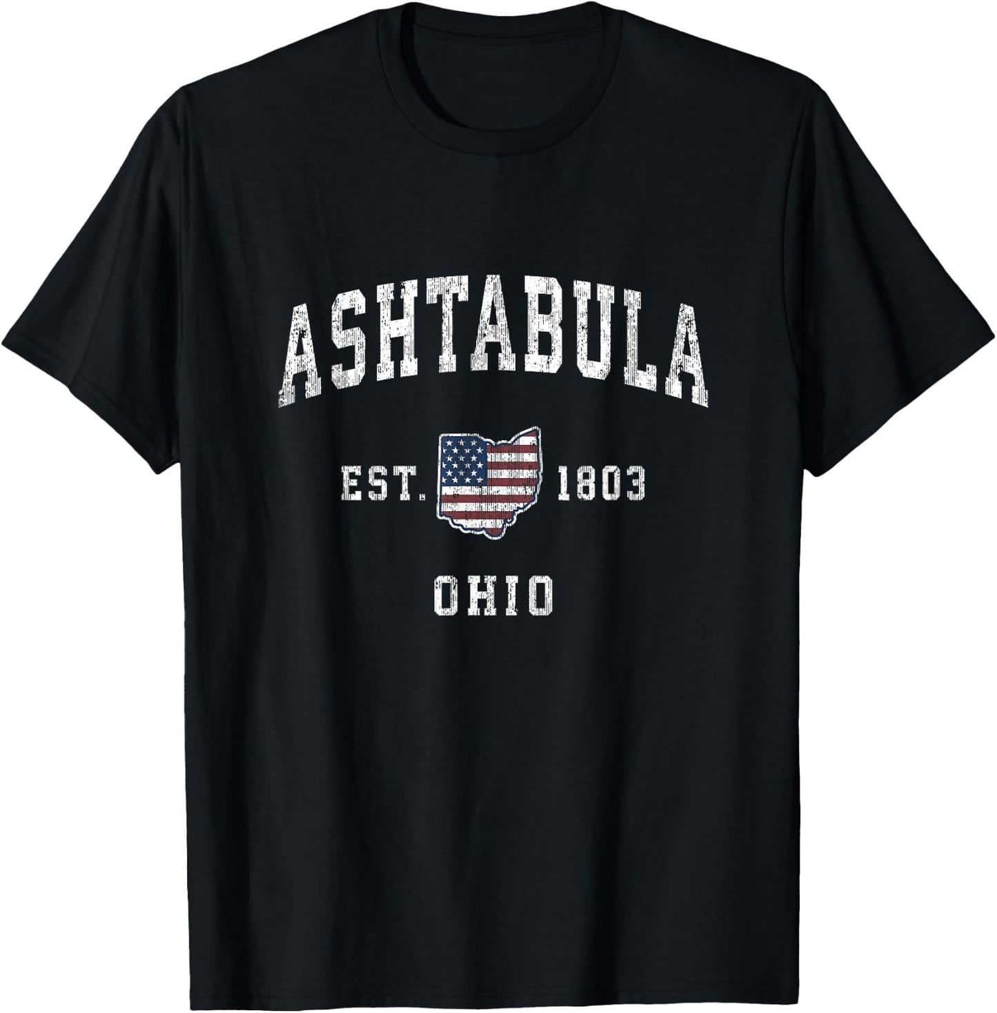 Ashtabula Ohio OH Vintage American Flag Sports Design T-Shirt - T-Shirt | Black