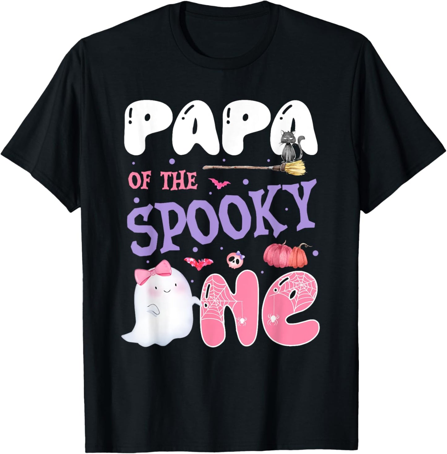 Papa Of The Spooky One 1st Birthday Halloween Pink Ghost T-Shirt - T-Shirt | Black