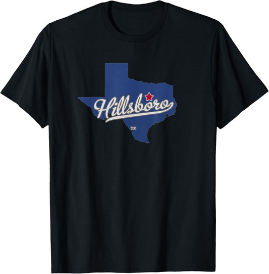 Hillsboro Texas TX Map T-Shirt - T-Shirt | Black