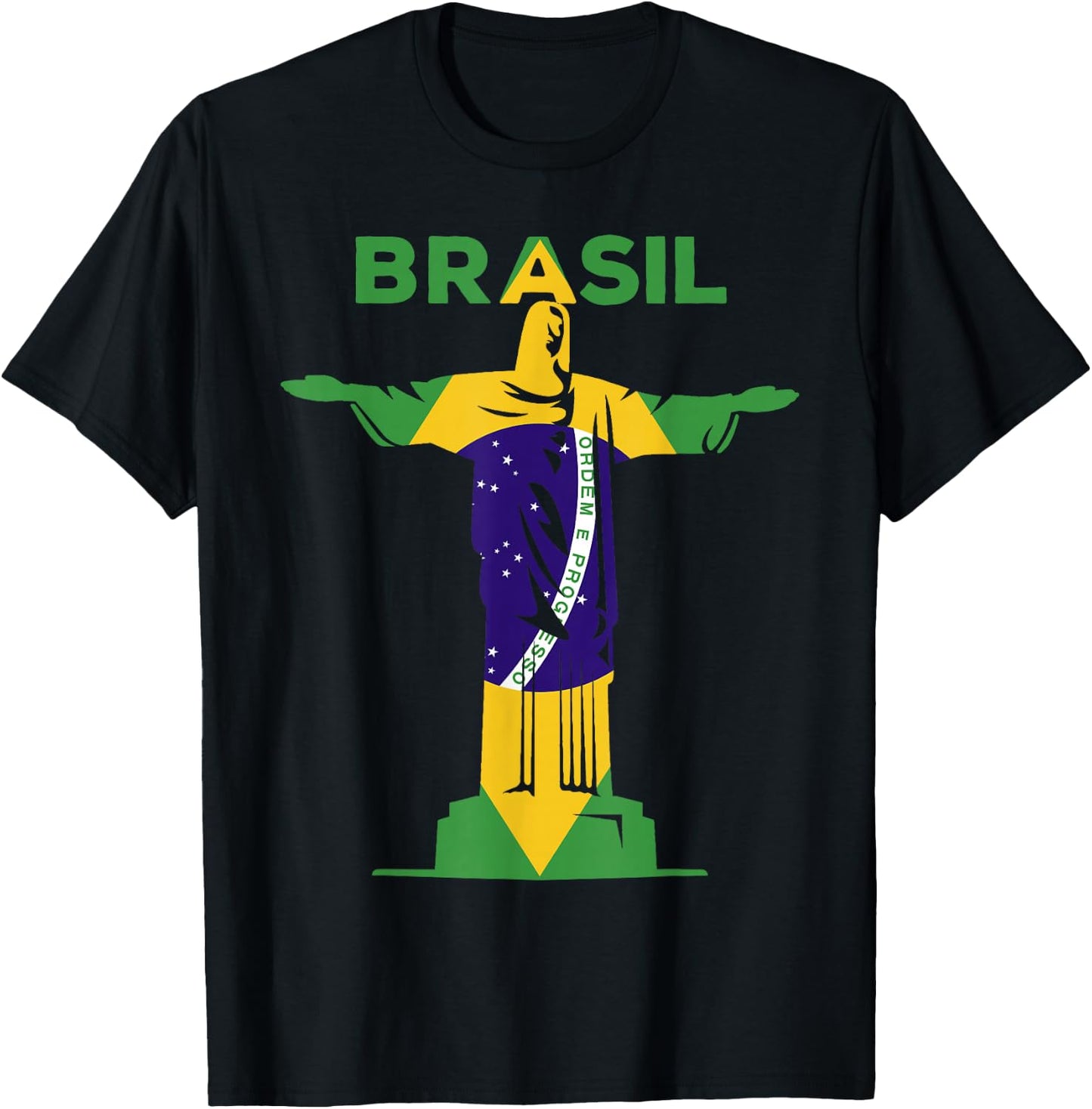 BRASIL - Christ The Redeemer Statue & Brazilian FLAG Pride T-Shirt - T-Shirt | Black