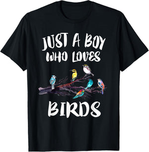 Just A Boy Who Loves Birds Birding Gift T-Shirt - T-Shirt | Black