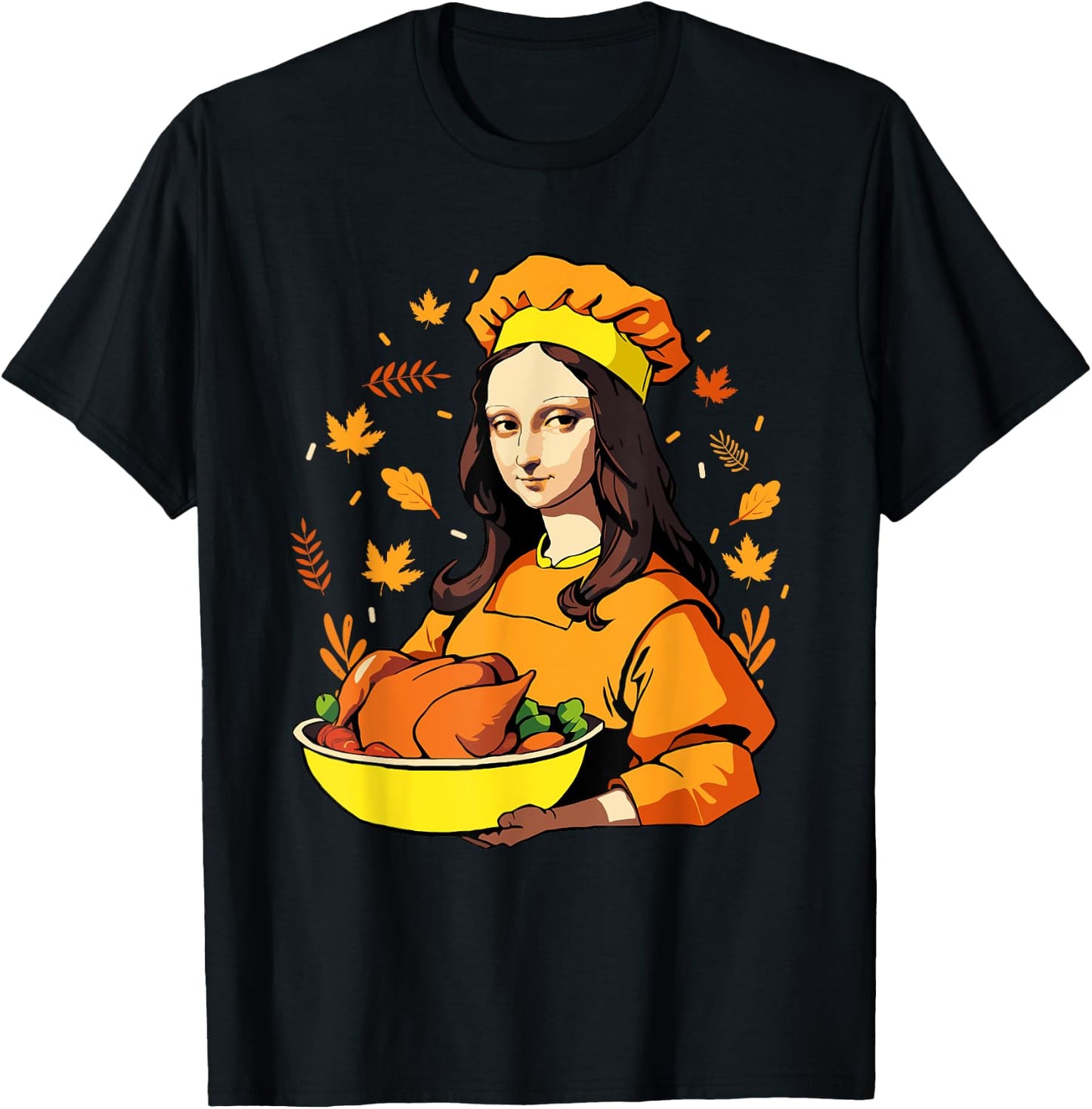 Mona Lisa with Turkey Thanksgiving for Art Teachers Men Women Kids T-Shirt - T-Shirt | Black