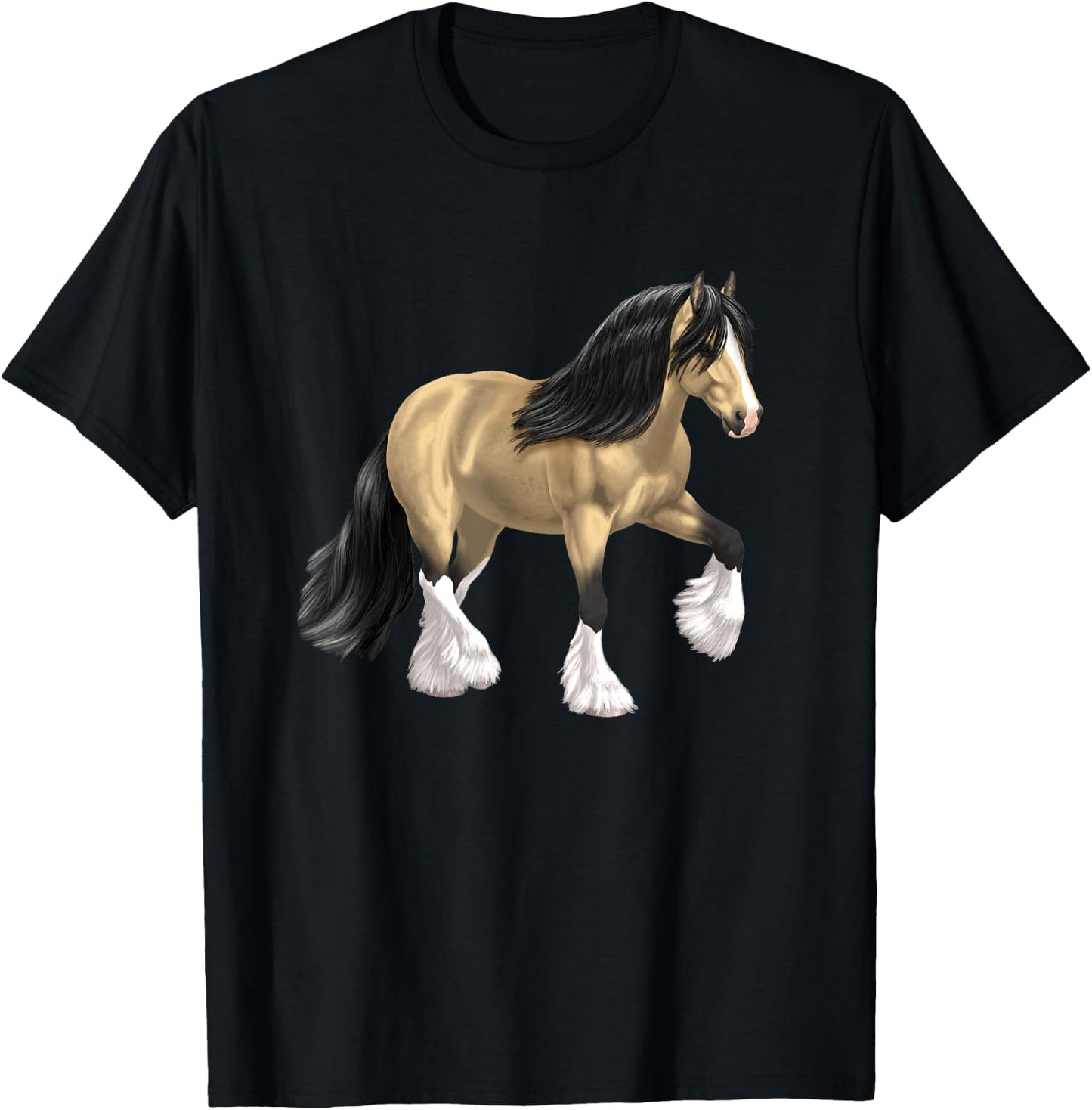 Buckskin Dun Gypsy Vanner Irish Cob Draft Horse T-Shirt - T-Shirt | Black