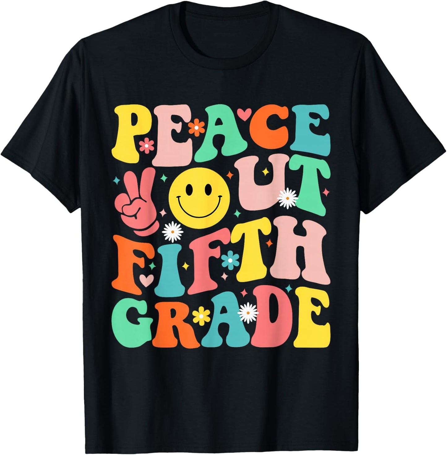 Peace Out Fifth Grade Groovy 5th Grade Last day of school T-Shirt - T-Shirt | Black