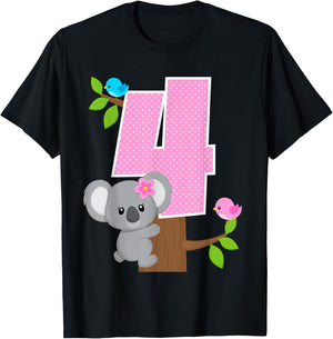 Koala Bear 4th Birthday Girl 4 Year Old Birthday Koalas Bday T-Shirt - T-Shirt | Black