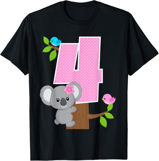 Koala Bear 4th Birthday Girl 4 Year Old Birthday Koalas Bday T-Shirt - T-Shirt | Black