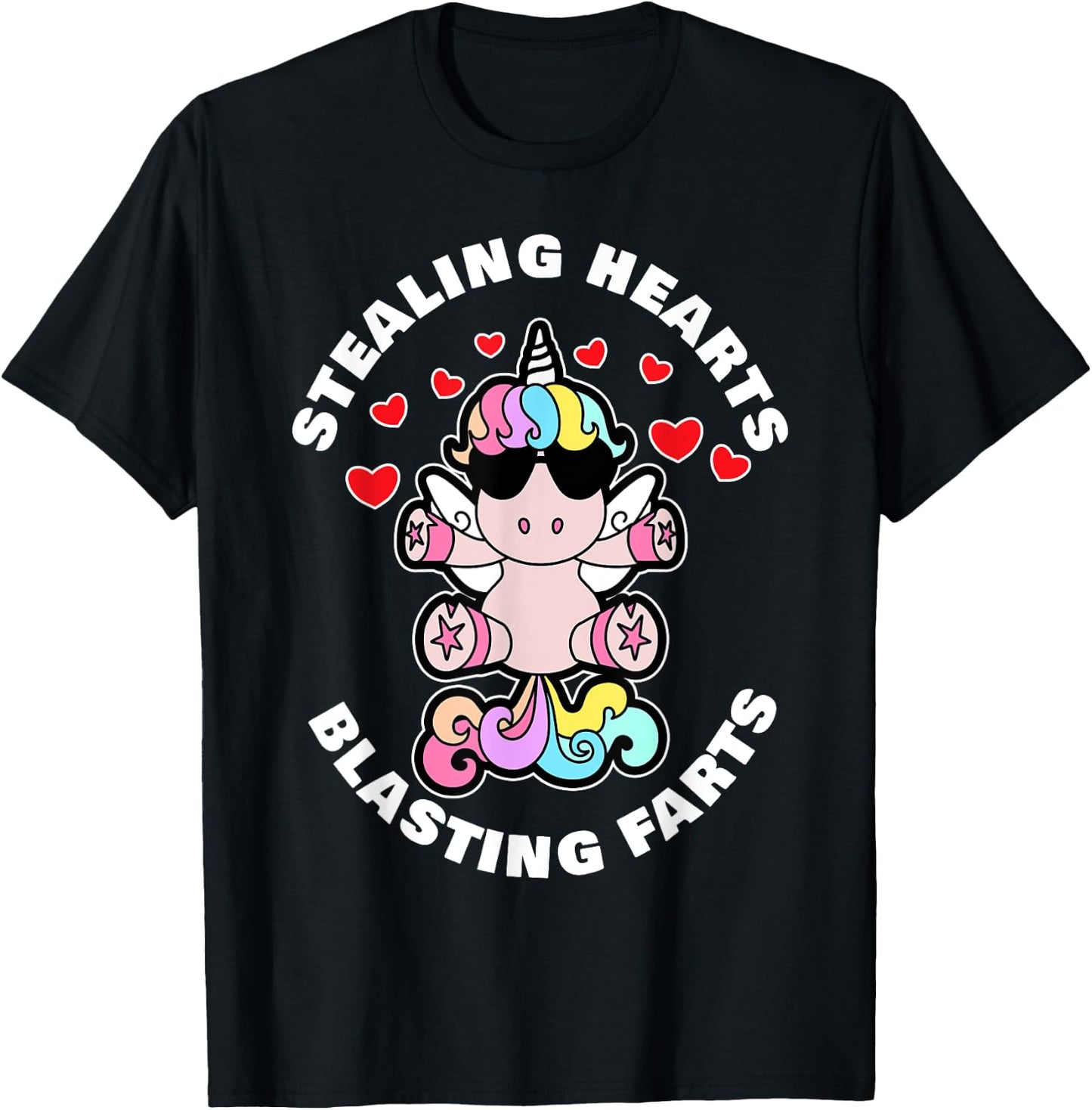 Stealing Hearts And Blasting Farts Valentines Day Unicorn T-Shirt - T-Shirt | Black