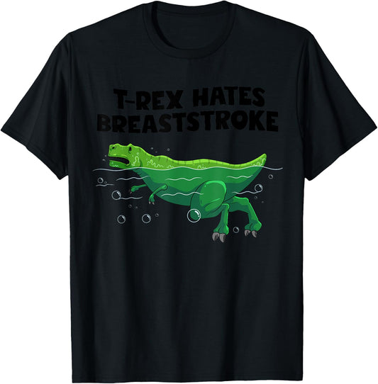 Funny T-Rex Gift Men Women Cool Dino Swimming Breaststroke T-Shirt - T-Shirt | Black
