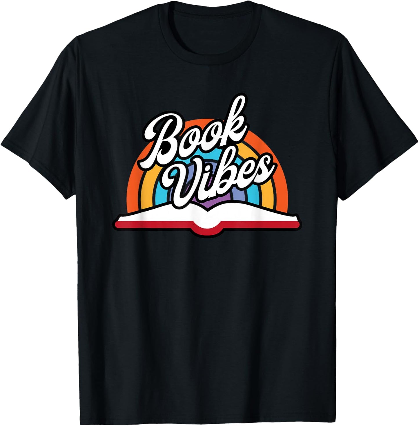 Rainbow Book Vibes - Vintage Retro Book Lover Gift & Reading T-Shirt - T-Shirt | Black