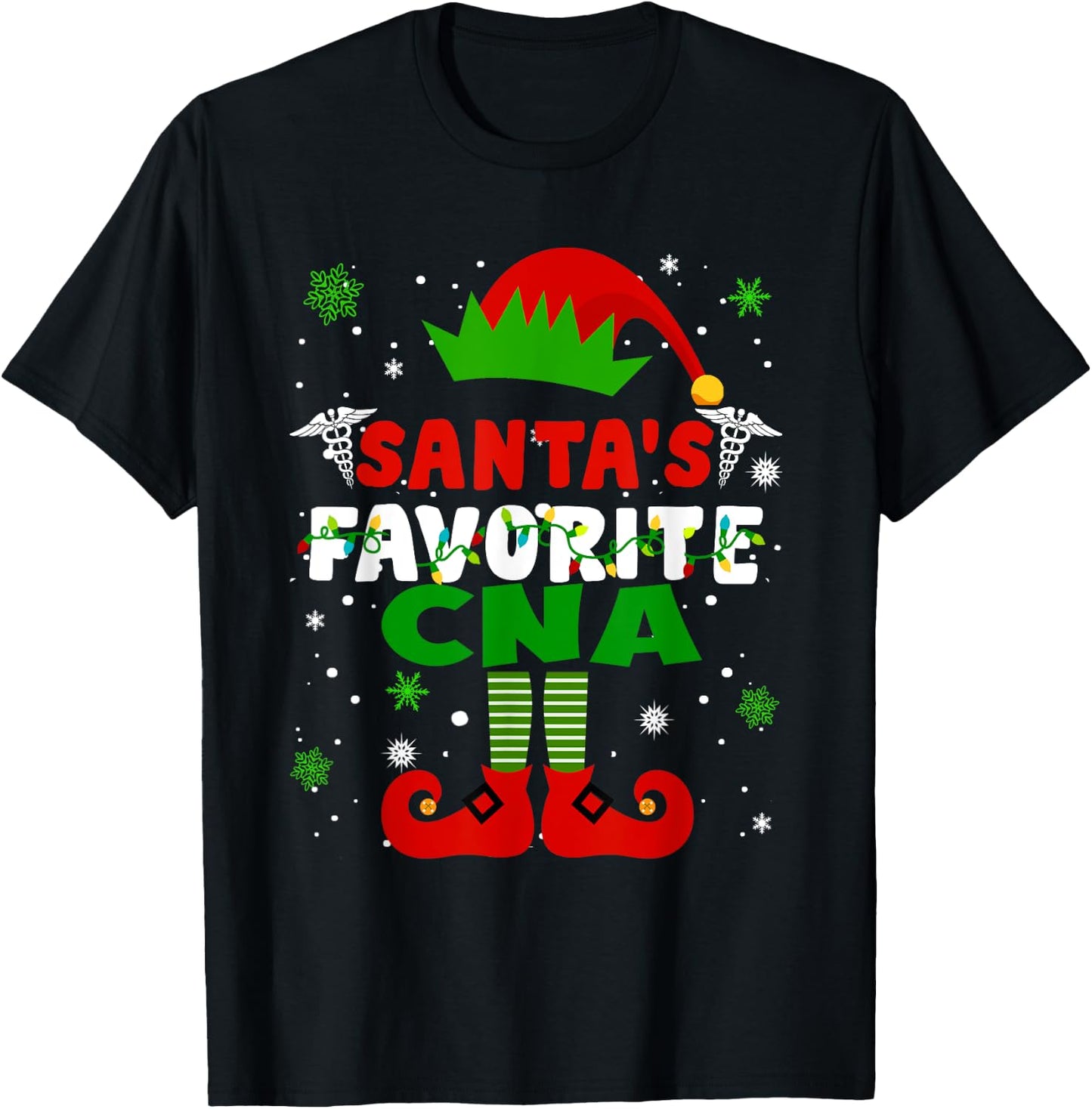 Santa's Favorite CNA Funny Christmas Gifts T-Shirt - T-Shirt | Black